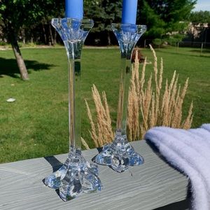 Pair of glass flower candle holders